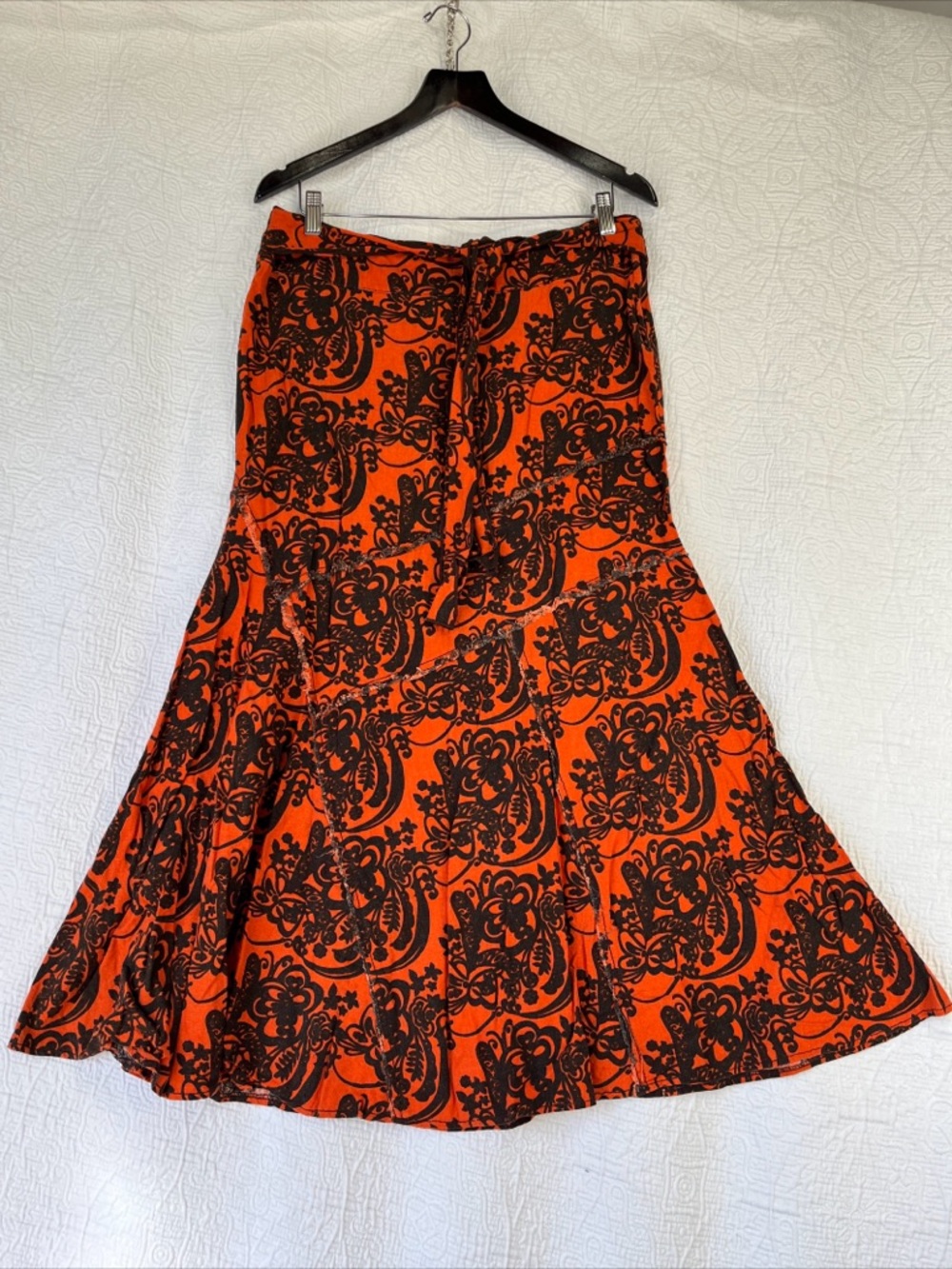 African Wax Print Fabric Maxi Skirt Linen Rayon Ginger Mary 36 Tulip Tie Waist